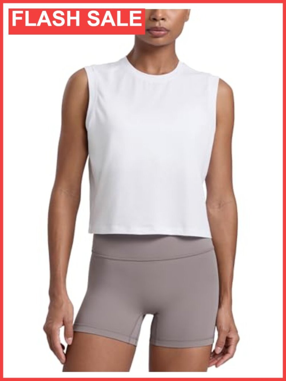 CRZ YOGA Cotton Blend High Neck Muscle Tank Top Workout Casual